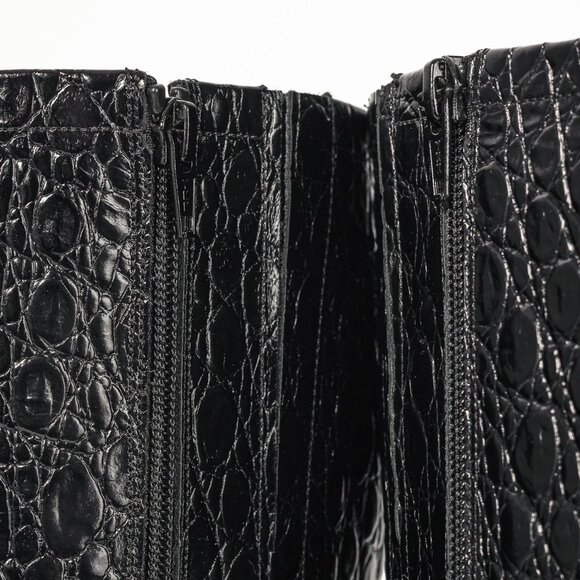 BY FAR Edie Black Circular Croco-Embossed Leather Knee-High Boots - Picture 9 of 11